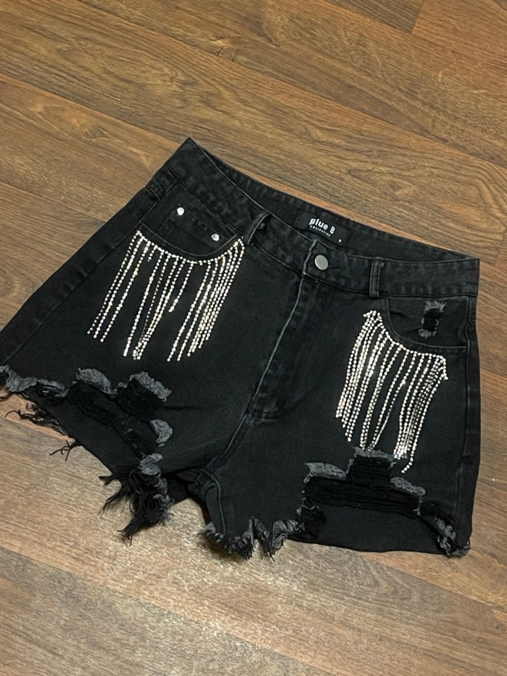 Blue B Collection Rhinestone Distressed Black Shorts Size Small